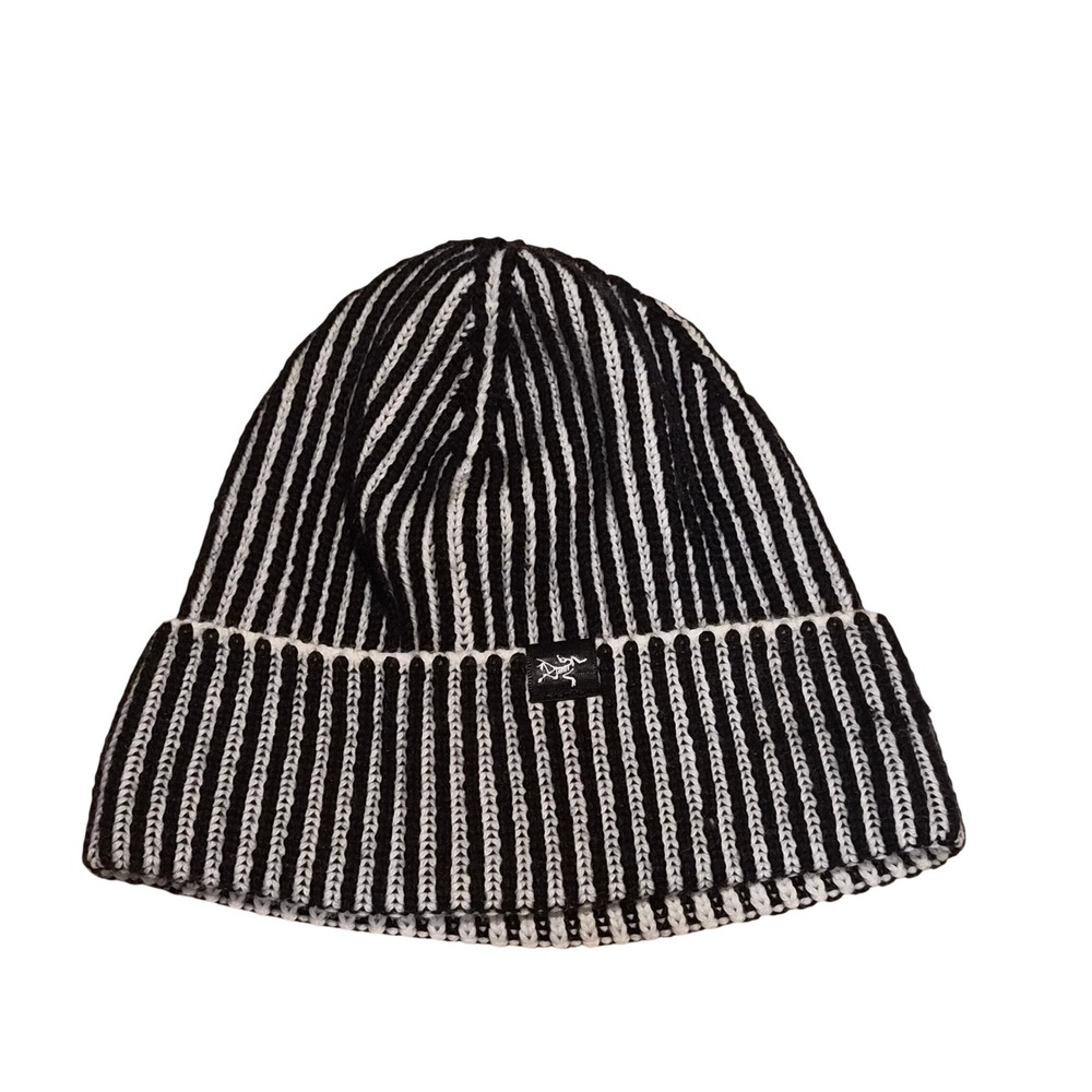 Arc'teryx Ribbed Toque Beanie Black White Striped Knit Hat Wool Blend X000009930
